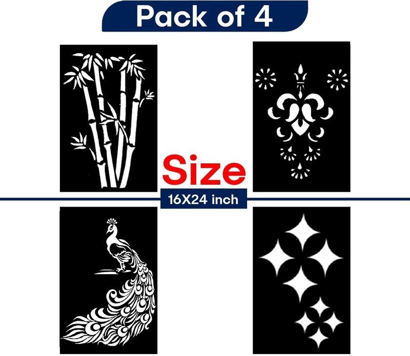 Jazzika Classy Peacock", "Diamond Spade" Design Sutable For Home Wall Decor Stencil  (Pack of 4)