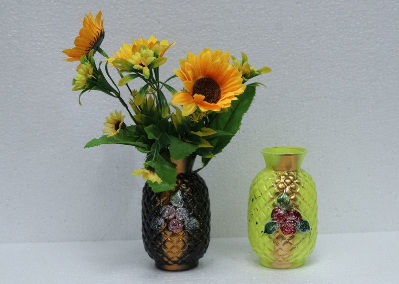 Glass Vase  (6 inch, Black, Yellow)