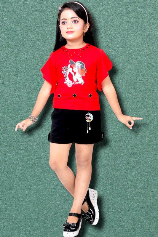 SUNCITY FASHION MART Girls Casual Top  (Red)