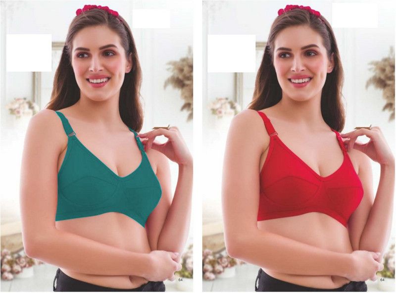 Pack of 2 Women T-Shirt Non Padded Bra  (Green, Red)