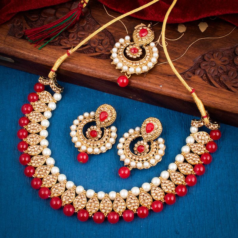 Brass Jewel Set  (Red)