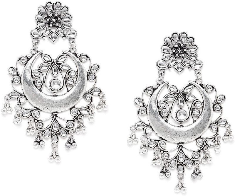 Primis Silver-Plated German Silver Oxidised Peacock Shaped Drop Earrings Silver Earring Set
