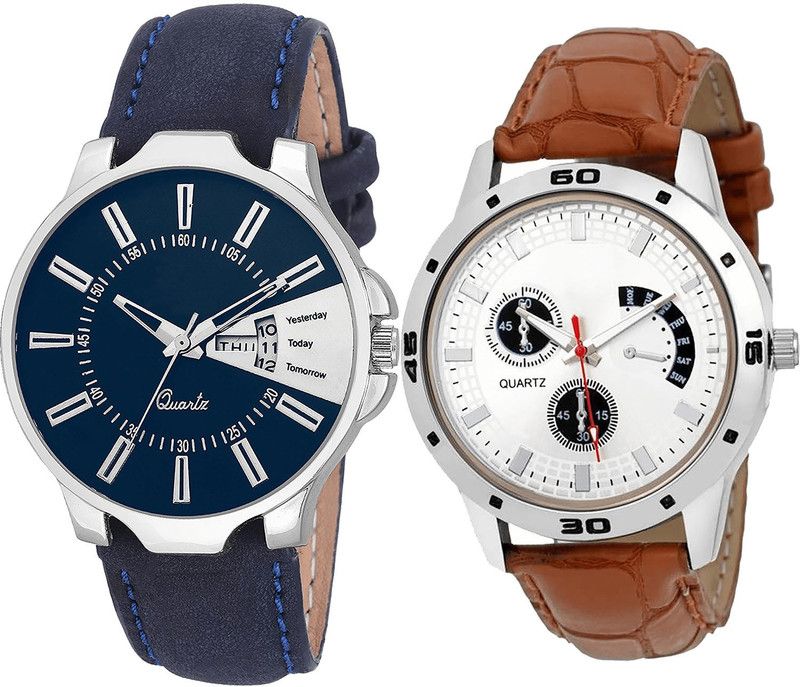 combo watch Analog Watch - For Girls Classical Fashionable Day And Date Analogue Blue And Brown Color Boys And Men Watch - BL46.23-B52 (Combo Of 2 )