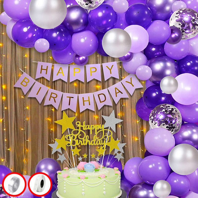 TTimmo4 Purple and Silver Birthday Theme for Girls Boys Girlfriend Wife Husband etc.  (Set of 65)