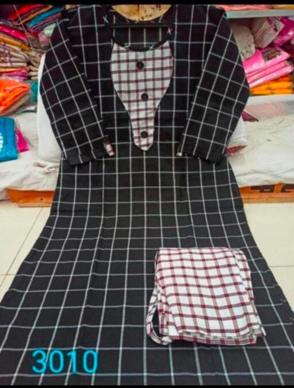 Women Checkered Pure Cotton A-line Kurta  (Black)