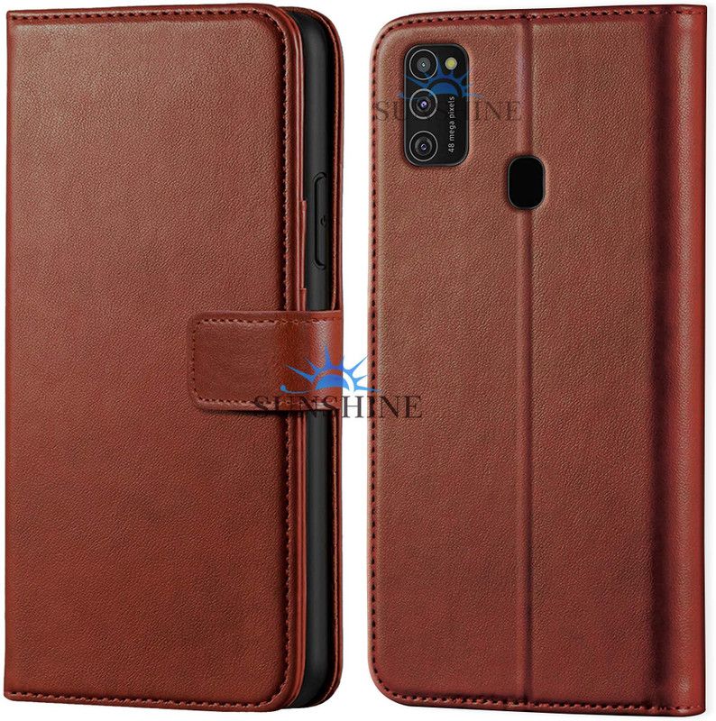 SUNSHINE Flip Cover for Flip Cover for Samsung-M21 Leather Inside TPU with Card Pockets, Magnetic Closure  (Brown, Hard Case, Pack of: 1)