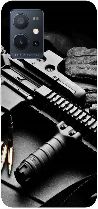 Bluvver Back Cover for Vivo T1 5G, V2141 Printed Pistol Gun Back Cover  (Multicolor, Hard Case, Pack of: 1)