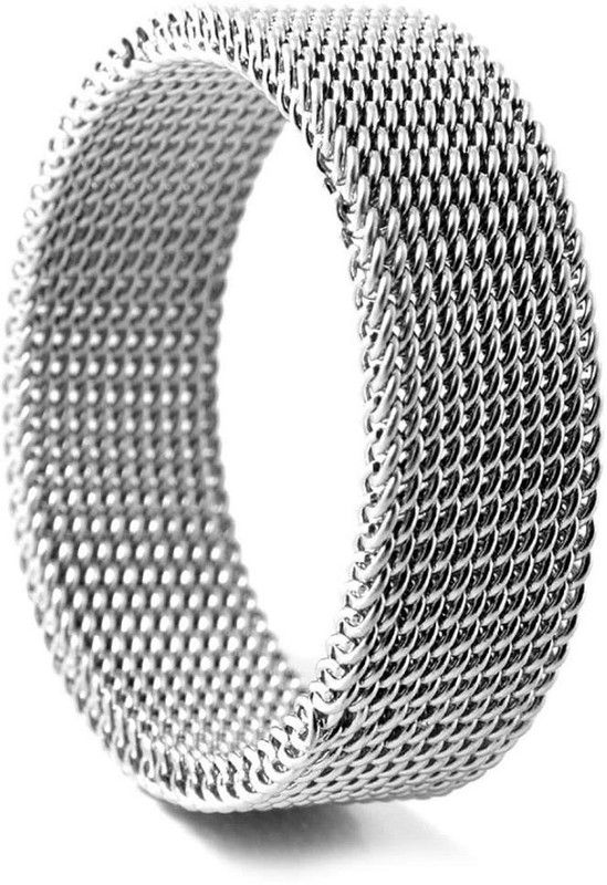 Fancy Mesh Stainless Steel Circle Woven Mesh Silver Ring For Men & Women Stainless Steel Rhodium Plated Ring