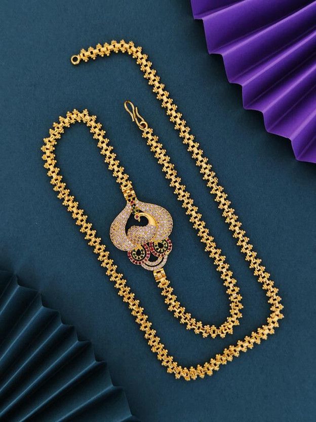 1 GRAM GOLD PLATED 24" inch LIP RAVA CHAIN PENDANT FOR WOMEN/GIRLS. Cubic Zirconia Gold-plated Plated Brass Chain