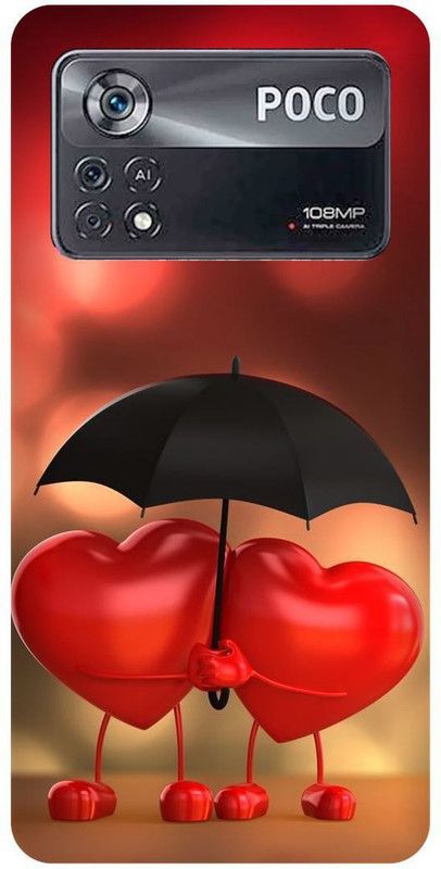 FRONK Back Cover for POCO X4 Pro 5G, HEART, UMBRELLA, LOVE, COUPLE  (Red, Hard Case, Pack of: 1)