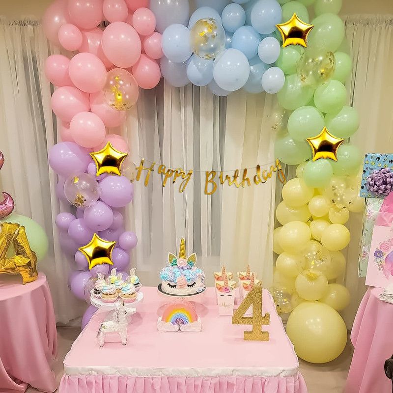 Fun and Flex Rainbow Pastel Birthday Decorations Kit with White Net Curtain and Fairy Light  (Set of 73)