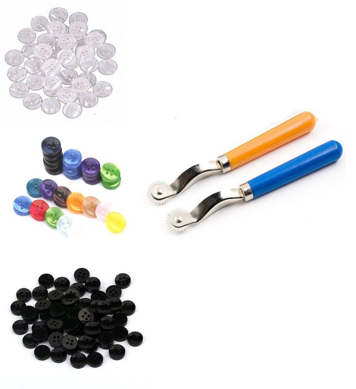 Crafts Haveli Combo 2 Items 30 Buttons & 2pc Tracing Wheel Sewing Kit