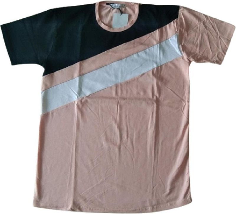 Men Printed Round Neck Poly Cotton Pink T-Shirt