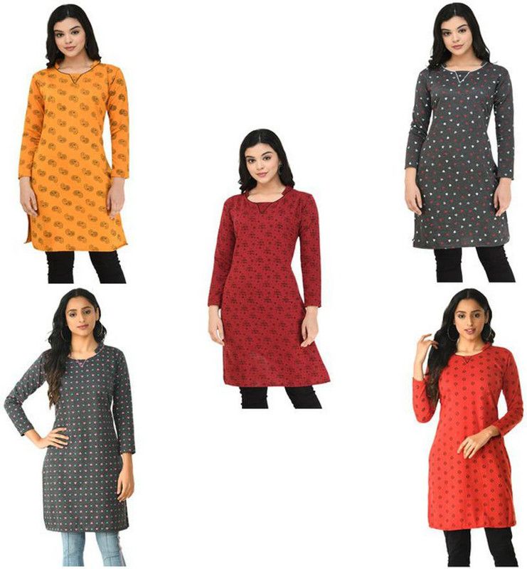Pack of 5 Women Floral Print Wool A-line Kurta  (Multicolor, Red, Grey)