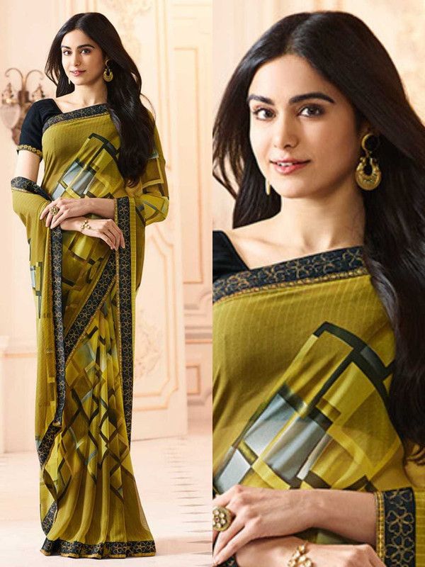 Printed, Self Design, Paisley, Ombre, Animal Print, Graphic Print, Floral Print Bollywood Georgette, Chiffon Saree  (Green)