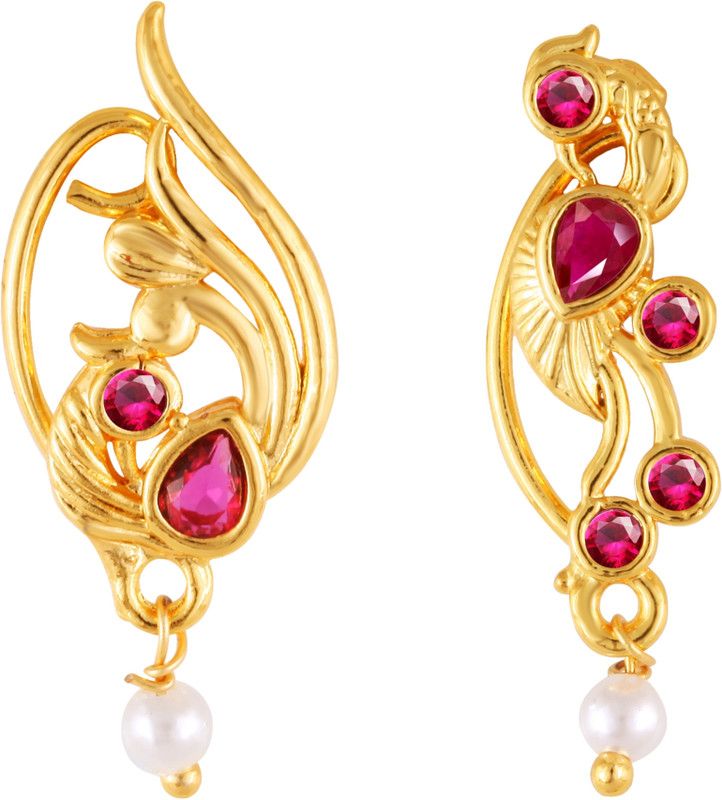 VIGHNAHARTA Cubic Zirconia, Pearl Gold-plated Plated Alloy, Brass Nathiya  (Pack of 2)