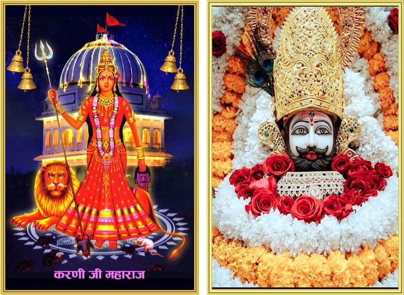 COMBO Karni Mata Bikaner and Khatu Shyam God Poster for Worship Room Living Room Set of 2 Paper Print  (18 inch X 12 inch, Rolled)