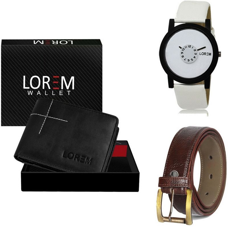 LOREM Belt, Wallet & Watch Combo  (Black, Brown, White)