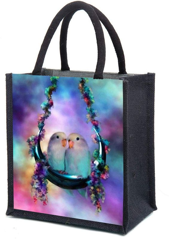 DECOR Production Printed Unisex Jute Bag Shopping/Lunch/Tiffin Bags with Zip etc Grocery Bag  (Multicolor)