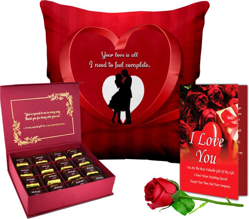Midiron Valentine Day Gift For Couple/(Cushion, Rose, Card, Chocolate Box ) Microfibre, Paper Gift Box  (Multicolor)