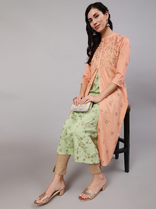 Women Floral Print Chanderi Straight Kurta  (Pink)