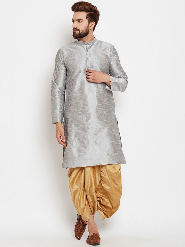 Men Kurta and Dhoti Pant Set Poly Silk