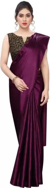 Plain Daily Wear Satin Saree  (Purple)