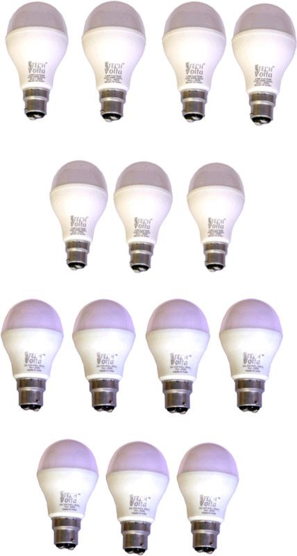 Techvolta 12 W, 9 W Round B22 LED Bulb  (White, Pack of 14)