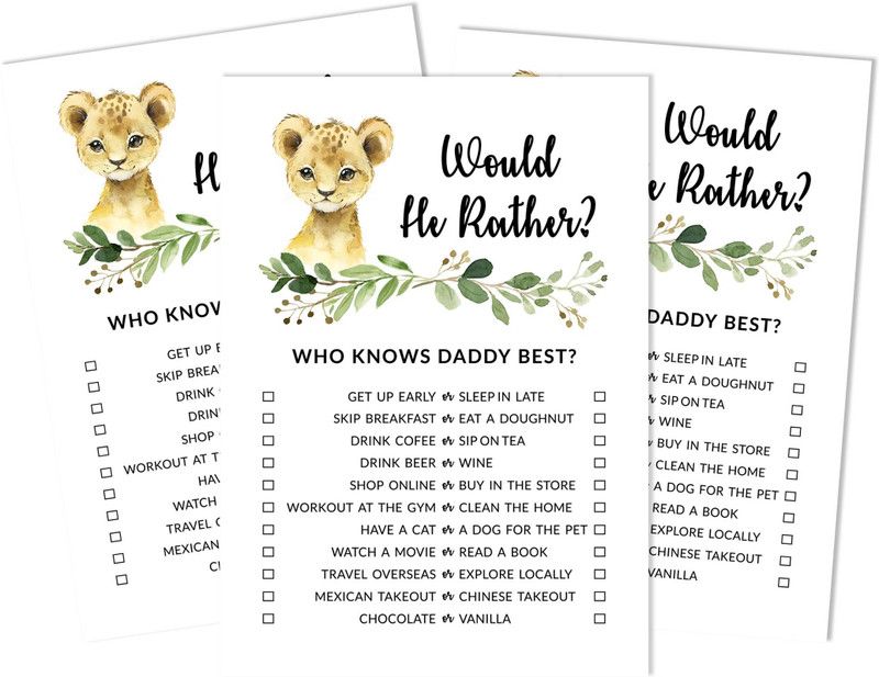 Inkdotpot Jungle Animals Who Knows Daddy Best Baby Shower Game Cards Set of 50 Party Theme Invitation Card  (Who_Knows_Daddy_Best, Pack of 1)