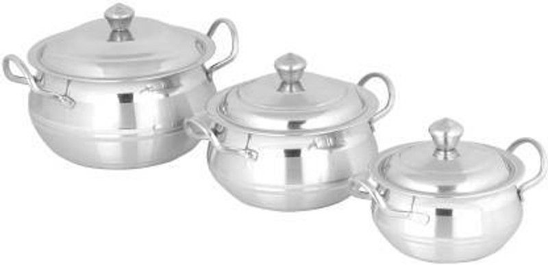ASHMIK STAILNESS STEEL HANDI SET OF 3 PCS (CAPICITY 2L,1.5L,1.0L) Induction Bottom Non-Stick Coated Cookware Set  (Stainless Steel, 1 - Piece)