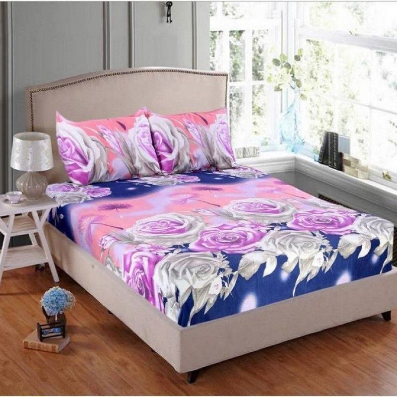VHD 140 TC Microfiber Double Floral Flat Bedsheet  (Pack of 1, Pink)