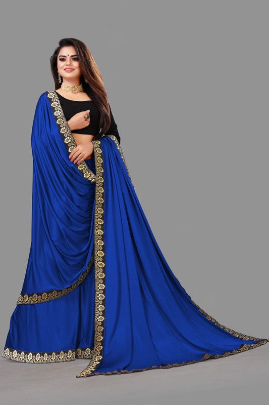 Printed, Solid/Plain Bollywood Lycra Blend Saree  (Blue)