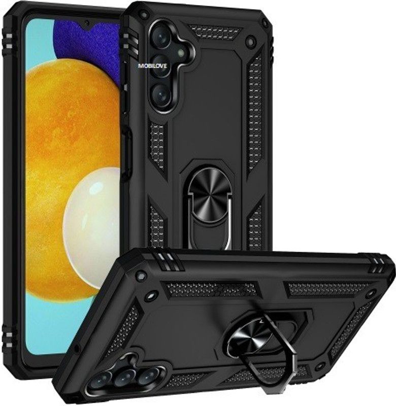 MOBILOVE Back Cover for Samsung Galaxy M13 5G | Dual Layer Hybrid Armor Defender Case with 360 Degree Metal Ring  (Black, Rugged Armor, Pack of: 1)