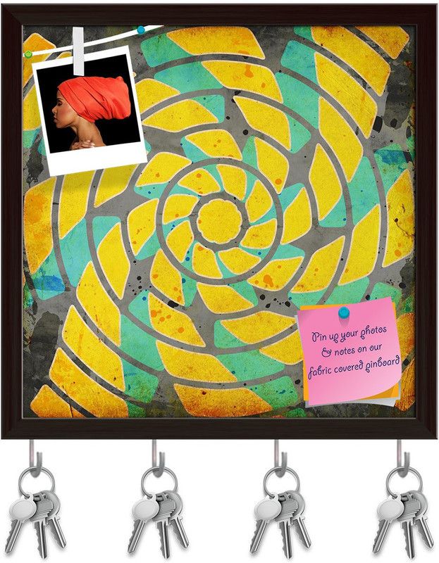 Artzfolio Abstract Artwork D50 Pinboard with Key Holder Hooks Dark Brown Frame 8x8inch Cork Bulletin Board  (Multicolor 8 x 8 inch (20 x 20 cms))