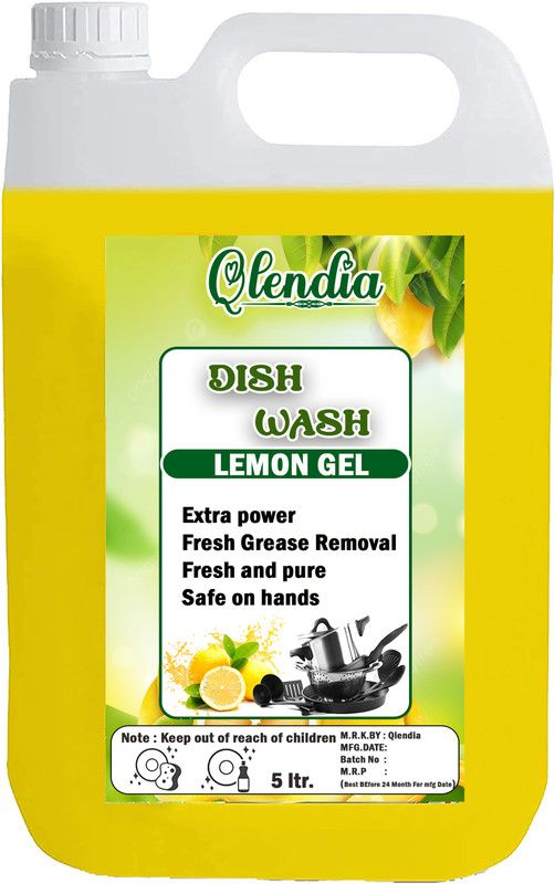 Qlendia Dishwash Liquid Gel Lemon Can,Fast Cleansing & Antimicrobial action for utensils Dish Cleaning Gel  (Lemon, 5 L)