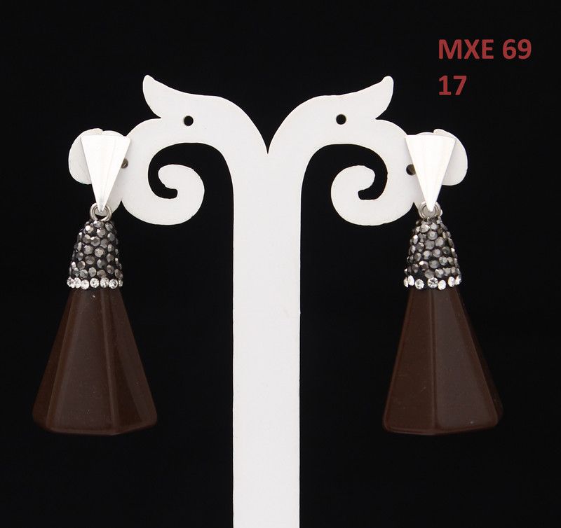 Trending Dangling Earrings German Silver Cubic Zircon, Jasper Brown Bollywood Look Modern Ethnic Fusion Collection Drop Earrings Set Gift for Girls and Women Brass Drops & Danglers