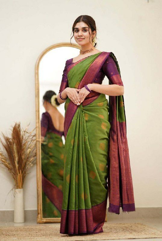 Geometric Print Banarasi Art Silk Saree  (Green)