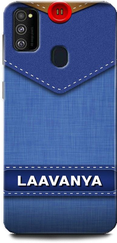 WallCraft Back Cover for Samsung Galaxy M21 LAAVANYA NAME, L LETTER, BLUE, JEANS, ALPHABET, DESIGN  (Multicolor, Dual Protection, Pack of: 1)