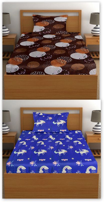 Cotton King 3D Printed Bedsheet  (Pack of 2, Multicolor36)