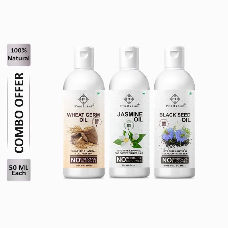 PuriFlame 100% Pure Wheat Germ Oil 50ML & Walnut Oil 50ML & Castor Oil 50ML Hair Oil  (150 ml)