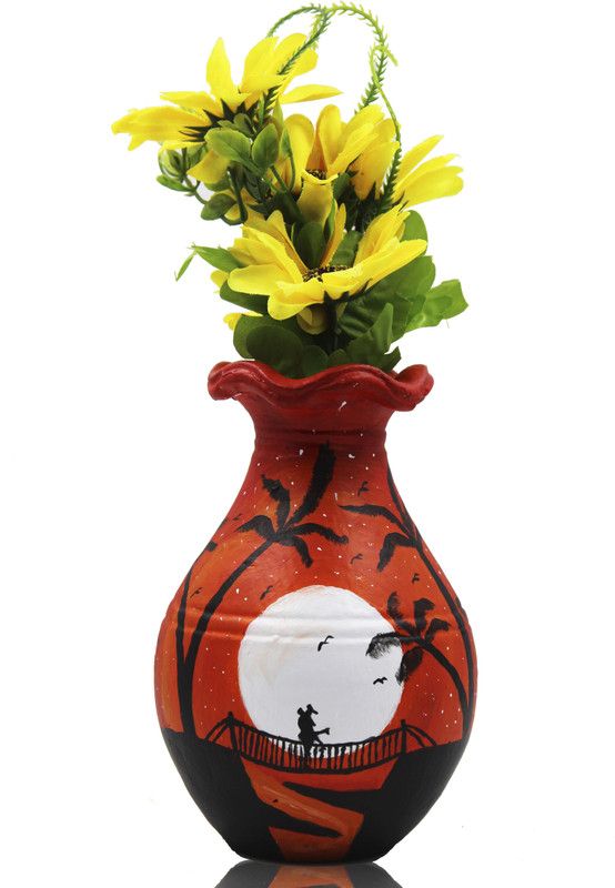 Kai varnam Hand Made Couples with nature Eveing View Hand painted Terracotta Vase  (7 inch, Multicolor)