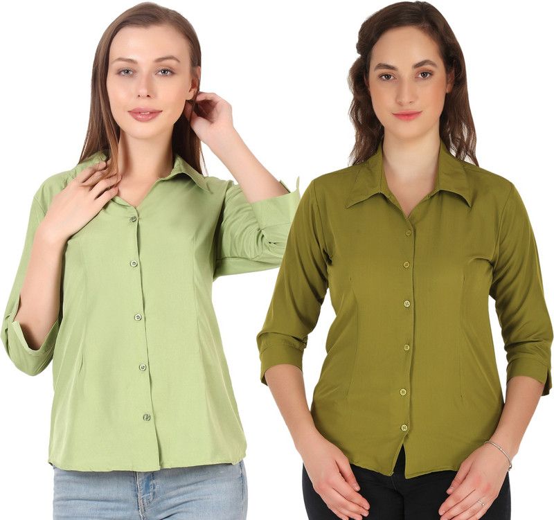 Women Solid Casual Green Shirt  (Pack of 2)