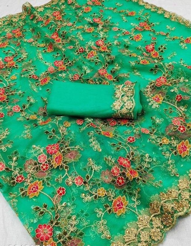 Printed Bollywood Net Saree  (Multicolor)