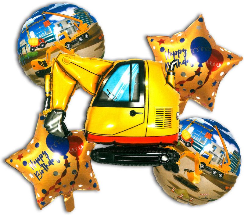 ADSpackers Printed JCB Builder Foil Balloon Party Birthday Party ,toys, Figures, Balloon  (Gold, Pack of 5)