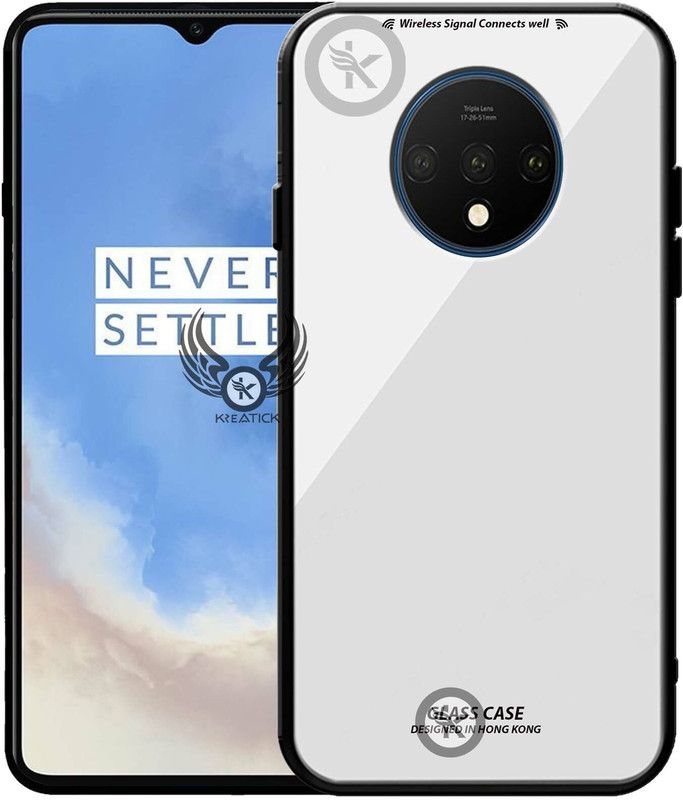 Kreatick Back Cover for ONEPLUS-7T, Luxurious 9H Toughened Glass Back Case Shockproof TPU Bumper  (White, Dual Protection, Pack of: 1)