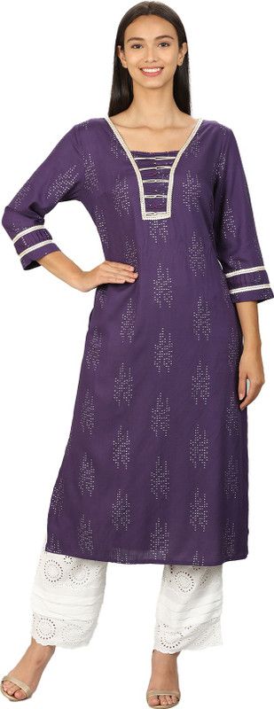 Women Embellished Viscose Rayon A-line Kurta  (Purple)