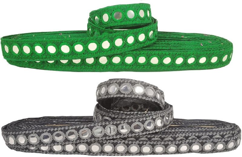 De-Ultimate CWG0345-017 Pack of 2 (9mtr & Width:2cm) Green & Grey Gota Kinari Thread Sitara Border Lace Reel  (Pack of 2)