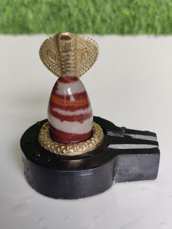 Shivam Vastu Kala Shivling Art Original/ Natural Narmadeswar Shivling With Jaldhari Naag, Nandi For Tempal Puja Decorative Showpiece - 3 cm  (Stone, Red, Black, White, Brown, Multicolor, Green, Light Green, Yellow, Gold, Grey)