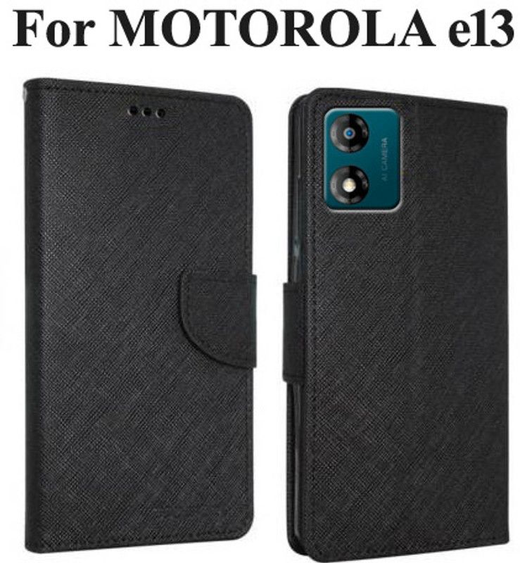 Wristlet Flip Cover for MOTOROLA e13, Moto e13  (Black, Cases with Holder, Pack of: 1)