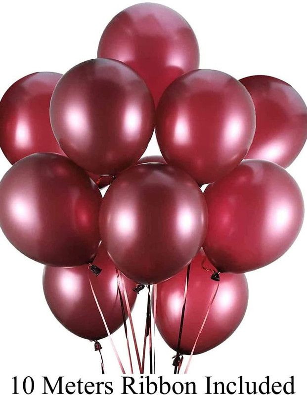 AMFIN Solid Metallic Balloons Burgundy for Birthday Decoration, Decoration pack of 200 Balloon  (Maroon, Pack of 200)
